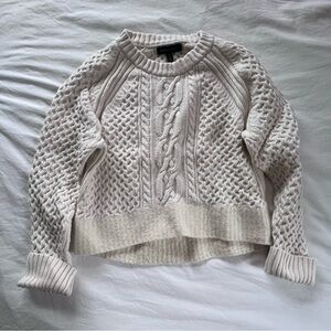Banana Republic Thick Fisherman Cable Sweater Ivory Cropped Petite Small